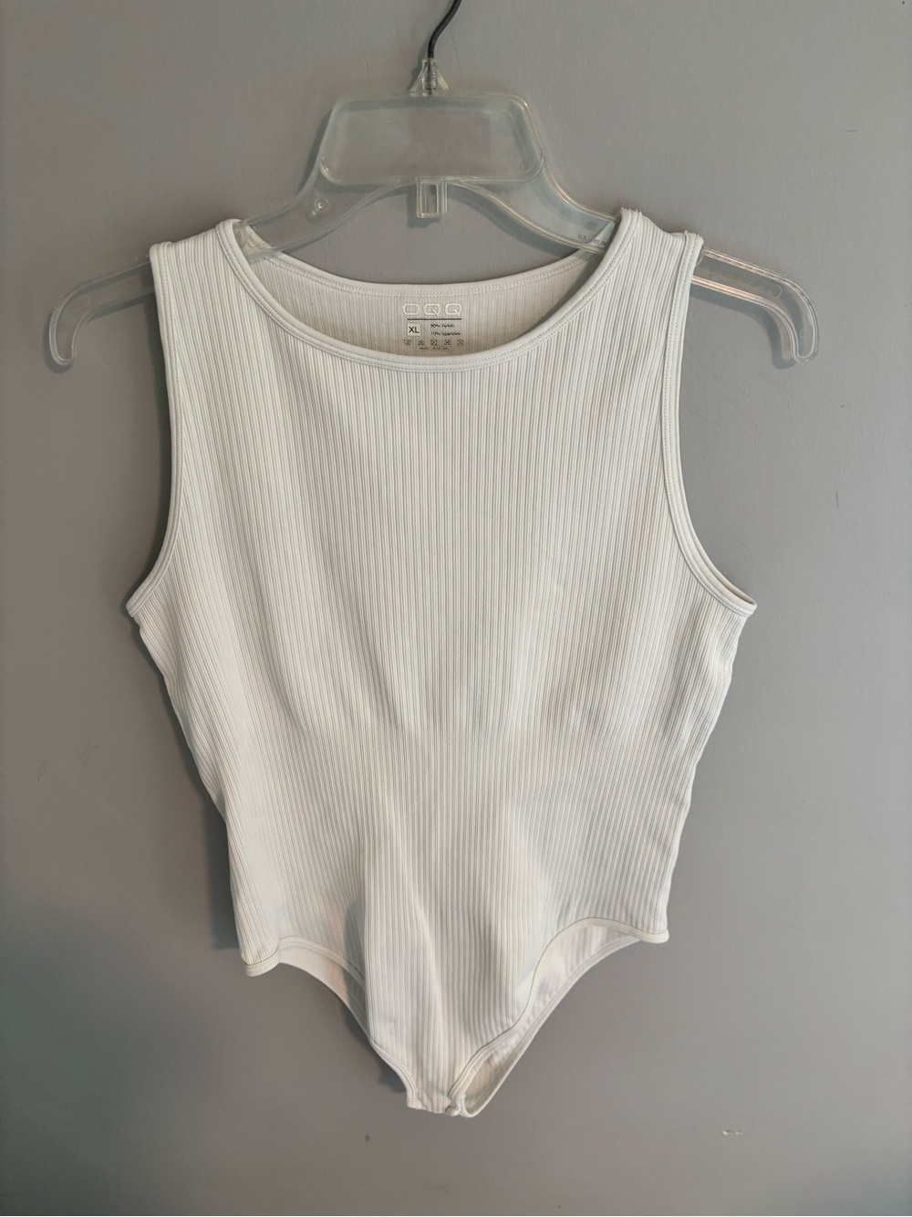 Women’s OQQ White Ribbed Sleeveless Bodysuit